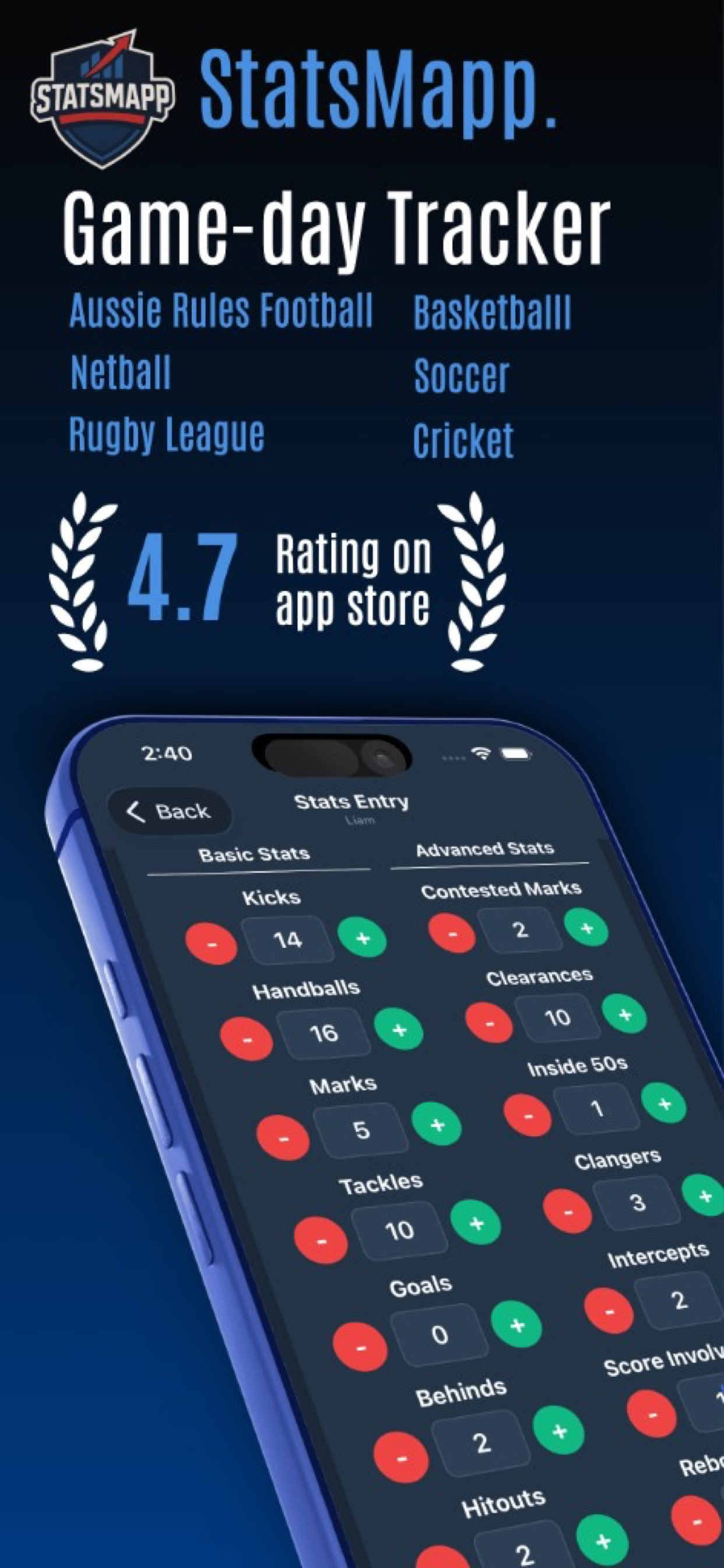StatsMapp stats entry screen during a game